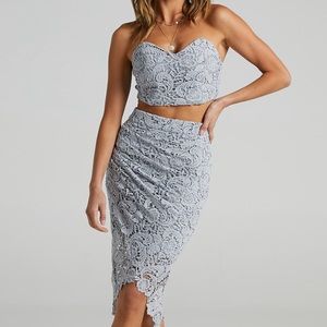 Daliah Two Piece Set in Dusty Blue Lace